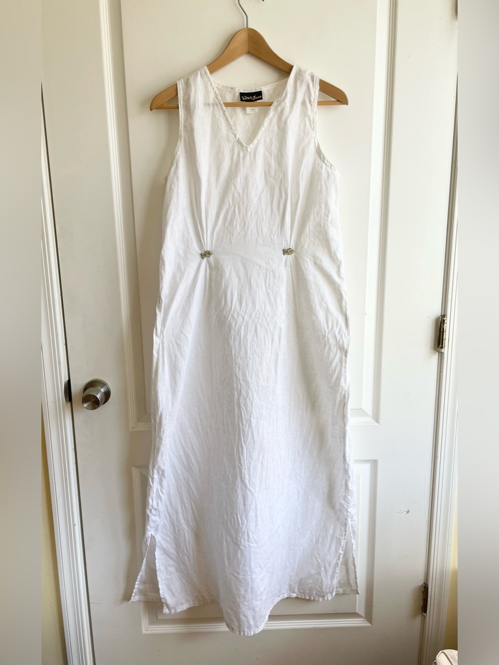 Vintage Liz And Jane White Linen Maxi Dress Size Small Coastal Nautical Beach